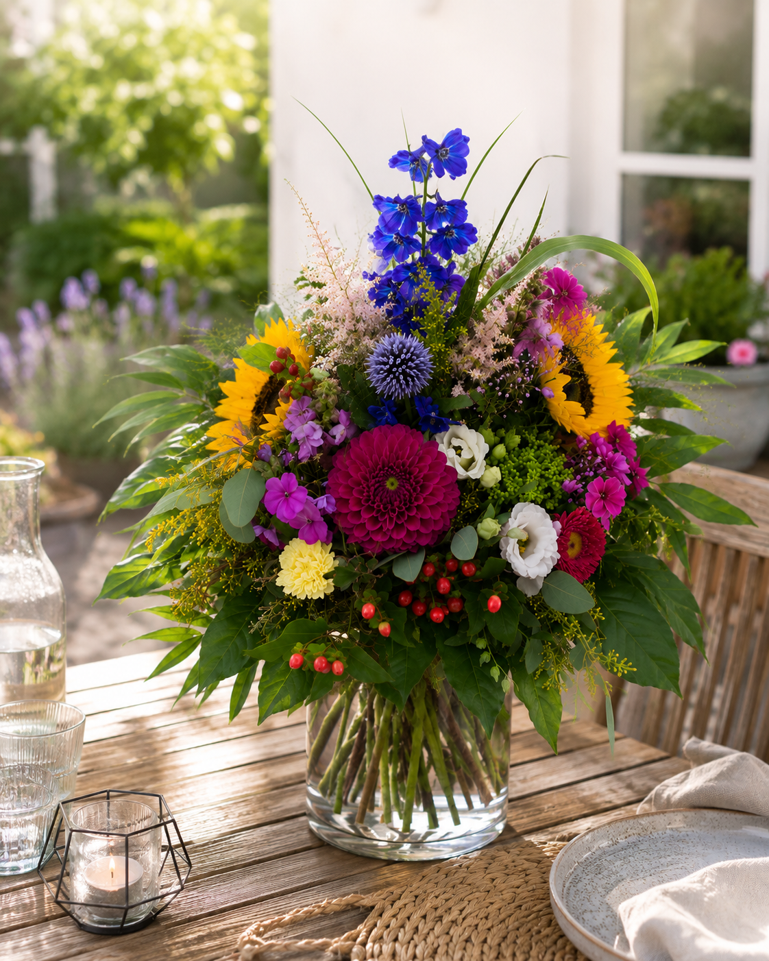 Handgebundener Sommerabend-Blumenstrauß mit Sonnenblumen bei Eliflora